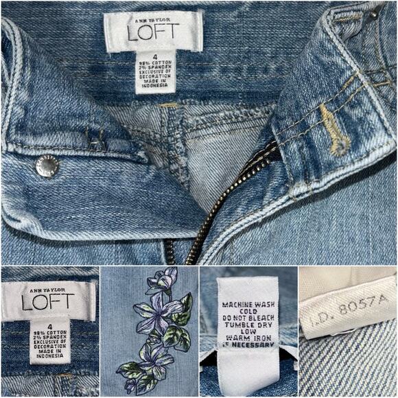 Loft Jean Denim mini skirt Women's Size 4 Blue Medium Wash Flower Embroidery y2k - Picture 4 of 13